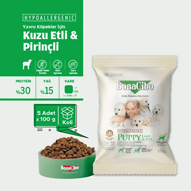 BonaCibo Adult Dog Lamb & Rice 100 gr x 5 Adet Kuzu Etli ve Pirinçli Yetişkin Köpek Maması