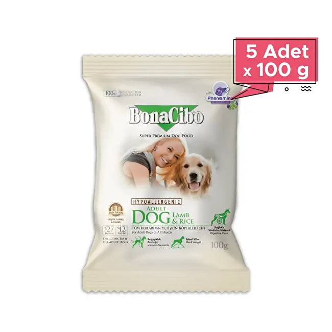 BonaCibo Adult Dog Lamb & Rice 100 gr x 5 Adet Kuzu Etli ve Pirinçli Yetişkin Köpek Maması