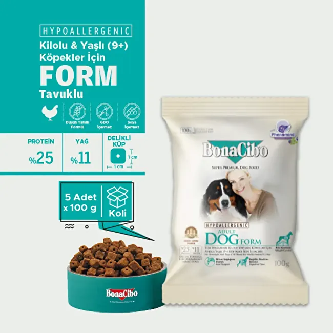 BonaCibo Adult Dog Form 100 gr x 5 Adet Form Yetişkin Köpek Maması