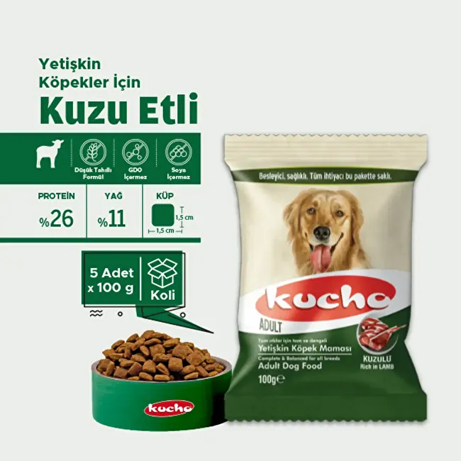 Kucho Adult Dog Lamb 100 gr x 5 Adet Kuzu Etli Yetişkin Köpek Maması