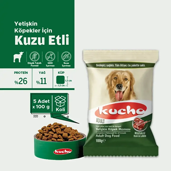 Kucho Adult Dog Lamb 100 gr x 5 Adet Kuzu Etli Yetişkin Köpek Maması