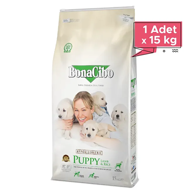 BonaCibo Puppy Lamb & Rice 15 Kg Kuzu Etli ve Pirinçli Yavru Köpek Maması