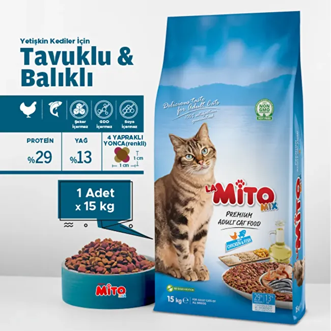 LaMito Mix Adult Cat 15 Kg Tavuklu ve Balıklı Renkli Taneli Yetişkin Kedi Maması
