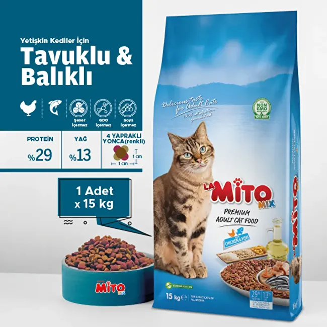 LaMito Mix Adult Cat 15 Kg Tavuklu ve Balıklı Renkli Taneli Yetişkin Kedi Maması