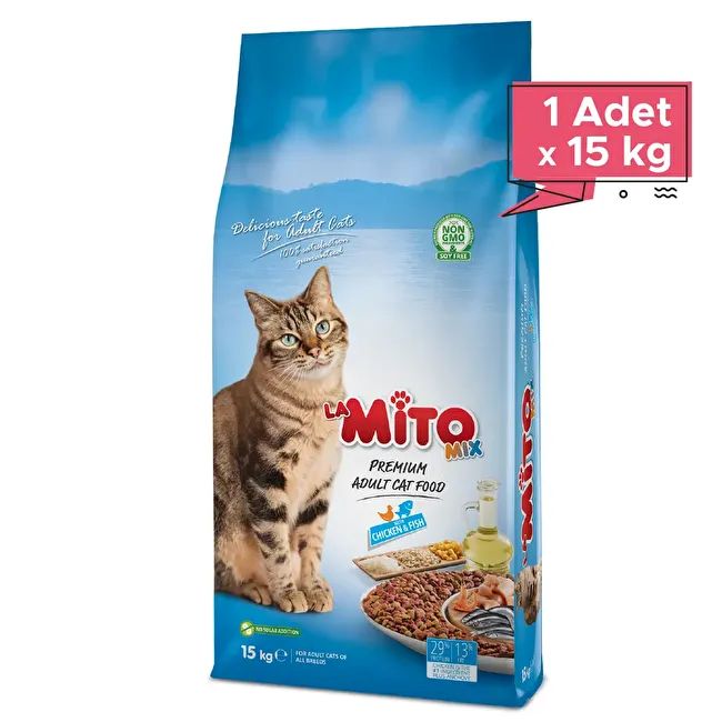 LaMito Mix Adult Cat 15 Kg Tavuklu ve Balıklı Renkli Taneli Yetişkin Kedi Maması