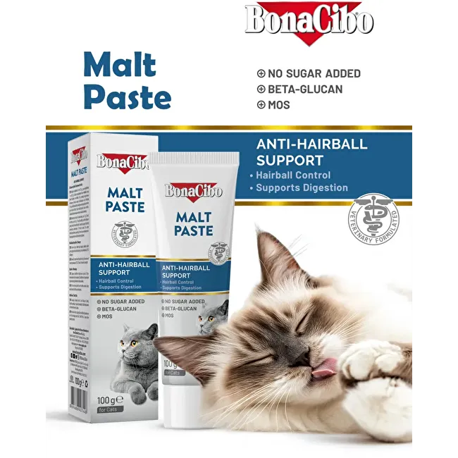 BonaCibo Malt Paste 100 Gr. x 3 Adet Yetişkin Kediler için Tüy Yumağı Oluşumunu Önleyici Malt Macun