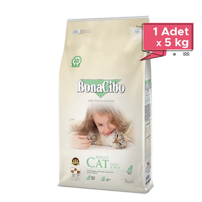 BonaCibo Adult Cat Lamb & Rice 5 Kg Kuzu Etli ve Pirinçli Yetişkin Kedi Maması