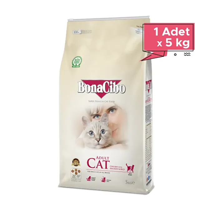 BonaCibo Adult Cat 5 Kg. Tavuklu (Hamsi ve Pirinç eşliğinde) Yetişkin Kedi Maması