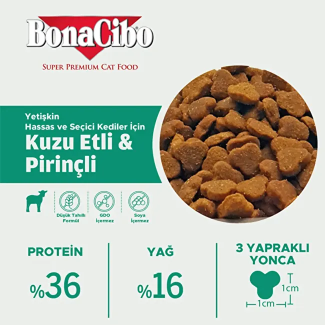BonaCibo Adult Cat Lamb & Rice 2 Kg x 7 Adet Kuzu Etli ve Pirinçli Yetişkin Kedi Maması