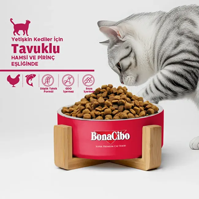 BonaCibo Adult Cat 2 Kg - KUTULU Tavuklu (Hamsi ve Pirinç eşliğinde) Yetişkin Kedi Maması