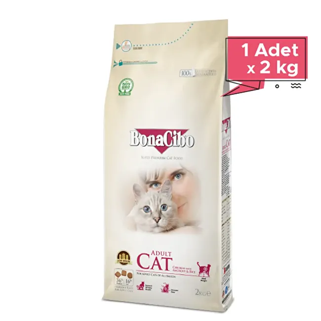 BonaCibo Adult Cat 2 Kg Tavuklu (Hamsi ve Pirinç eşliğinde) Yetişkin Kedi Maması