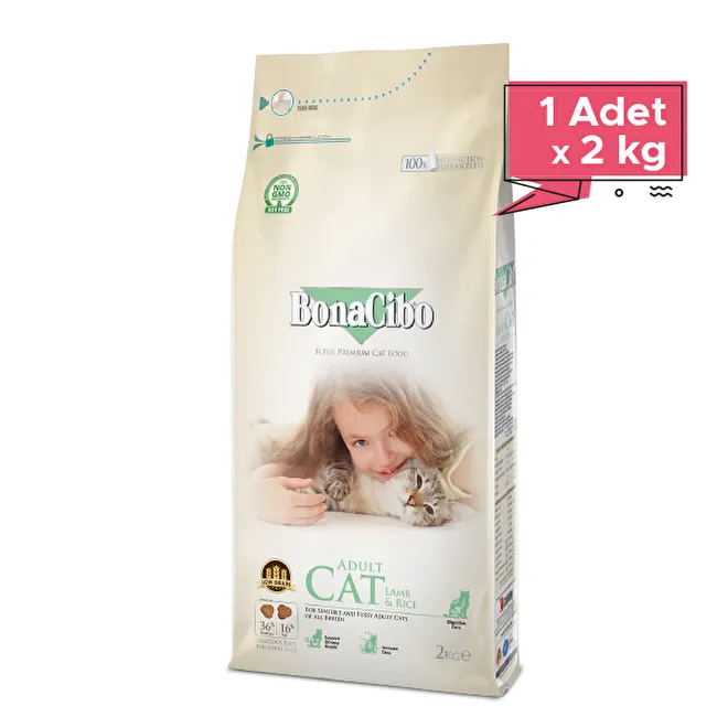 BonaCibo Adult Cat Lamb & Rice 2 Kg Kuzu Etli ve Pirinçli Yetişkin Kedi Maması