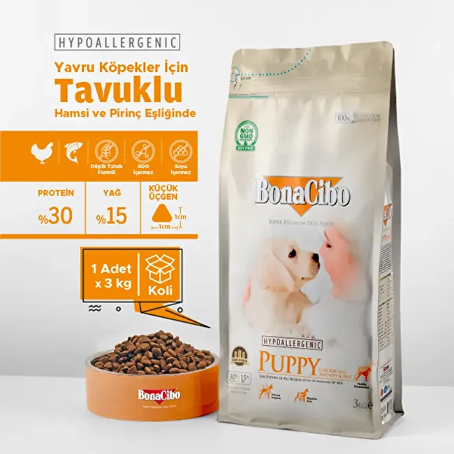 BonaCibo Puppy 3 Kg - KUTULU Tavuklu ve Balıklı Yavru Köpek Maması