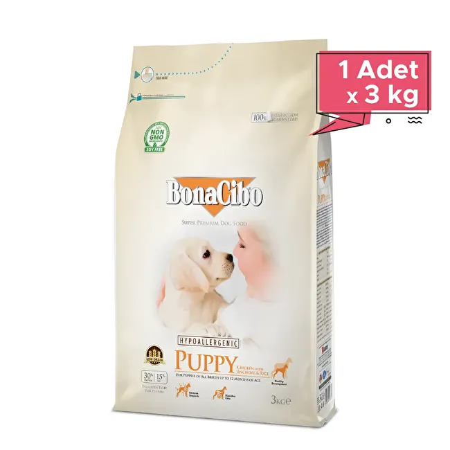 BonaCibo Puppy 3 Kg Tavuklu ve Balıklı Yavru Köpek Maması
