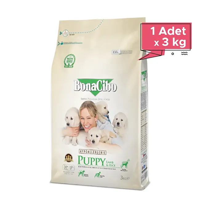 BonaCibo Puppy Lamb & Rice 3 Kg Kuzu Etli ve Pirinçli Yavru Köpek Maması