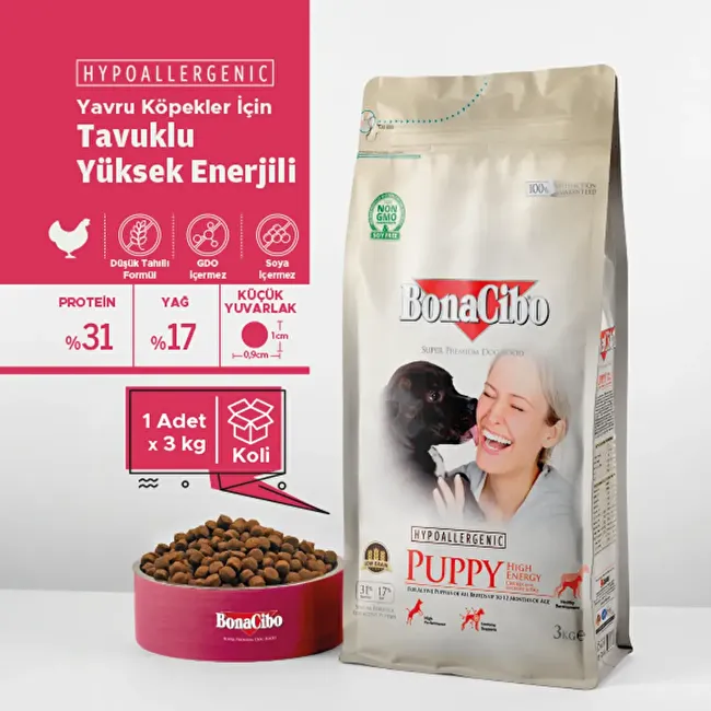 BonaCibo Puppy HE 3 Kg Yüksek Enerjili Yavru Köpek Maması