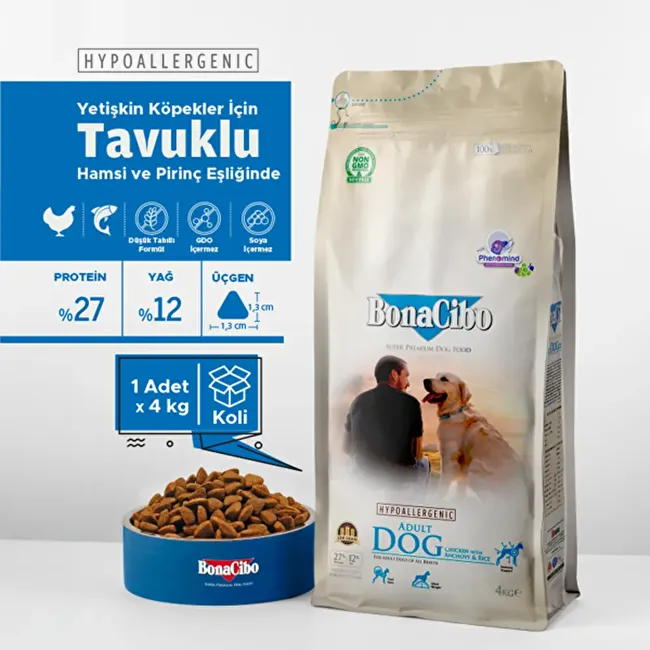BonaCibo Adult Dog 4 Kg Tavuklu ve Balıklı Yetişkin Köpek Maması