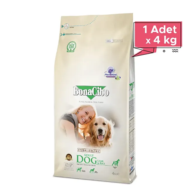 BonaCibo Adult Dog Lamb & Rice 4 Kg Kuzu Etli ve Pirinçli Yetişkin Köpek Maması