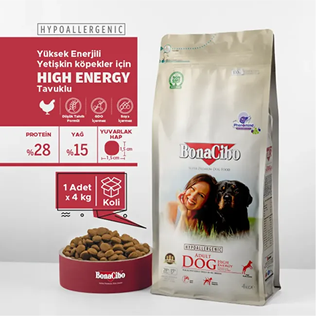 BonaCibo Adult Dog HE 4 Kg - KUTULU Yüksek Enerjili Yetişkin Köpek Maması