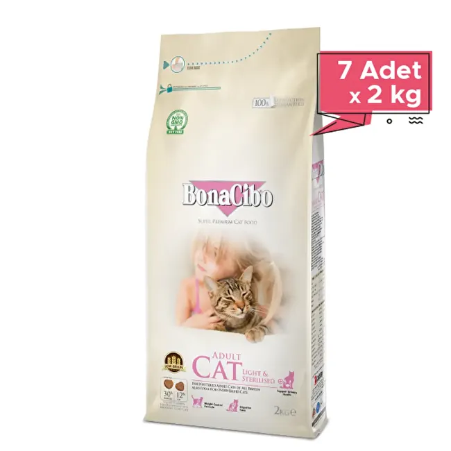 BonaCibo Adult Cat Light - Sterilised 2 Kg x 7 Adet Kısırlaştırılmış Kediler için Yetişkin Kedi Maması