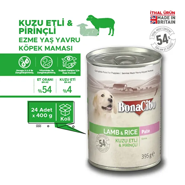 BonaCibo Ezme Kuzu Etli Pirinçli Yaş Yavru Köpek Maması 395 gr x 24 Adet Ezme Kuzu Etli Pirinçli Yaş Yavru Köpek Maması