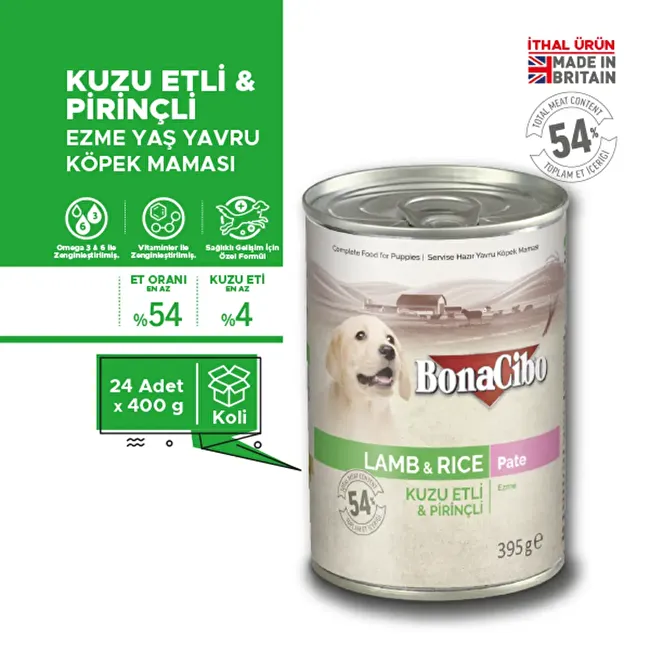 BonaCibo Ezme Kuzu Etli Pirinçli Yaş Yavru Köpek Maması 395 gr x 24 Adet Ezme Kuzu Etli Pirinçli Yaş Yavru Köpek Maması
