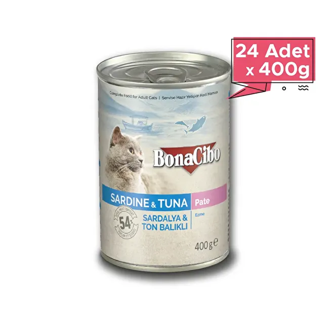BonaCibo Ezme Sardalya ve Ton Balıklı Yaş Kedi Maması 400 gr x 24 Adet Ezme Yetişkin Kedi Maması