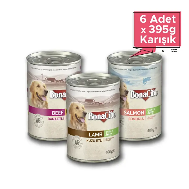 Köpek Karışık konserve 400 gr x 6 Adet Yetişkin Köpekler için 2 Farklı Lezzette 6'lı Yaş Mama Seti