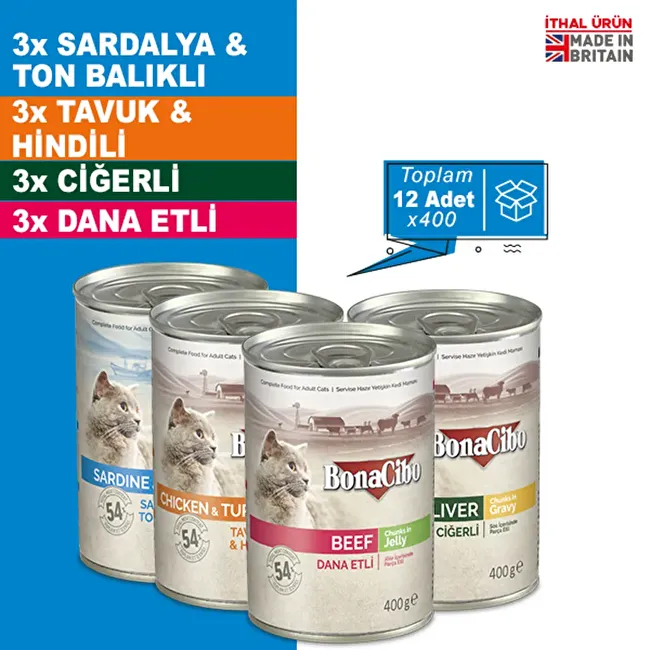 Kedi Karışık Konserve 400 gr x 12 Adet Karışık Yetişkin Kedi Maması