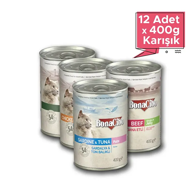 Kedi Karışık Konserve 400 gr x 12 Adet Karışık Yetişkin Kedi Maması