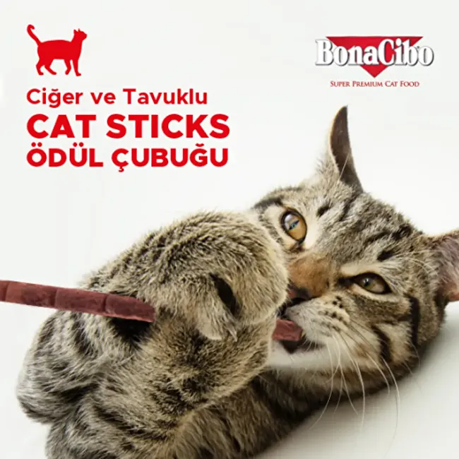 BonaCibo Cat Sticks 50 Gr x 6 Paket Yetişkin Kediler için Ciğerli ve Tavuklu Ödül Çubuğu