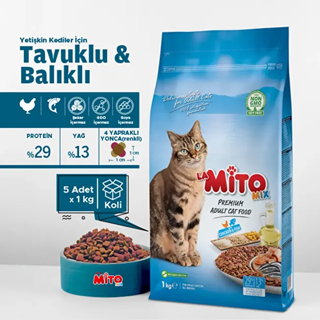 LaMito Mix Adult Cat 1 Kg. 5 li Tavuklu ve Balıklı Renkli Taneli Yetişkin Kedi Maması
