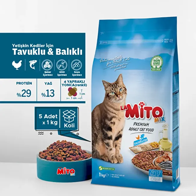 LaMito Mix Adult Cat 1 Kg. 5 li Tavuklu ve Balıklı Renkli Taneli Yetişkin Kedi Maması