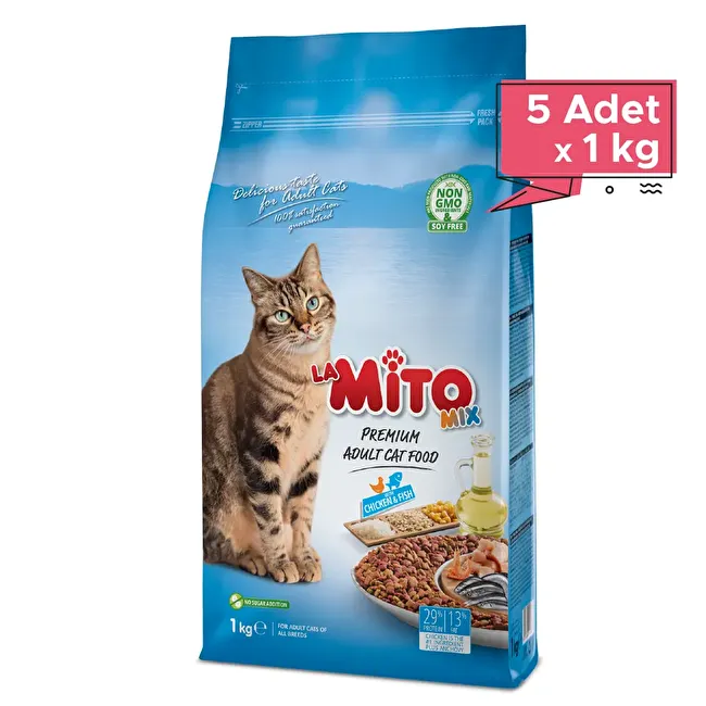 LaMito Mix Adult Cat 1 Kg. 5 li Tavuklu ve Balıklı Renkli Taneli Yetişkin Kedi Maması