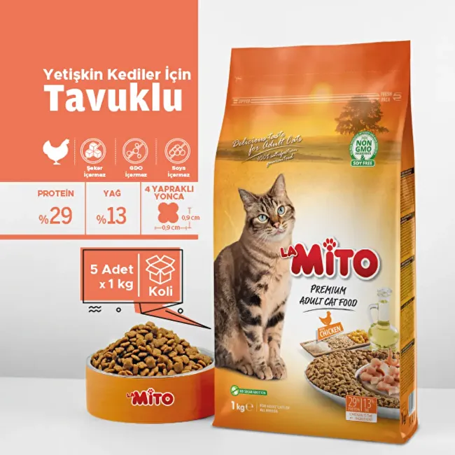 LaMito Adult Cat 1 Kg. 5 li Tavuklu Yetişkin Kedi Maması
