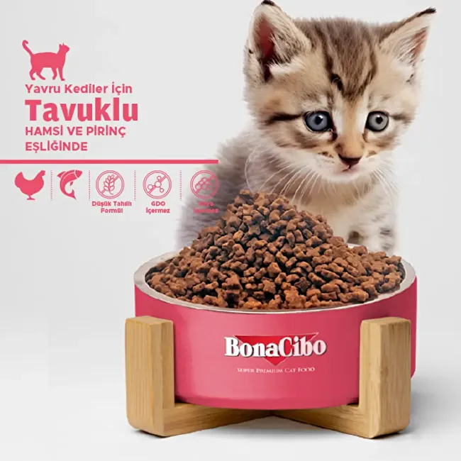 BonaCibo Kitten 1.5 Kg. 10 lu Tavuklu (Hamsi ve Pirinç eşliğinde) Yavru Kedi Maması