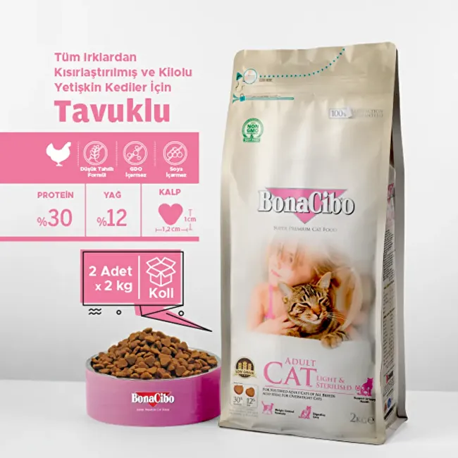BonaCibo Adult Cat Light - Sterilised 2 Kg. 2 li Kısırlaştırılmış Kediler için Yetişkin Kedi Maması