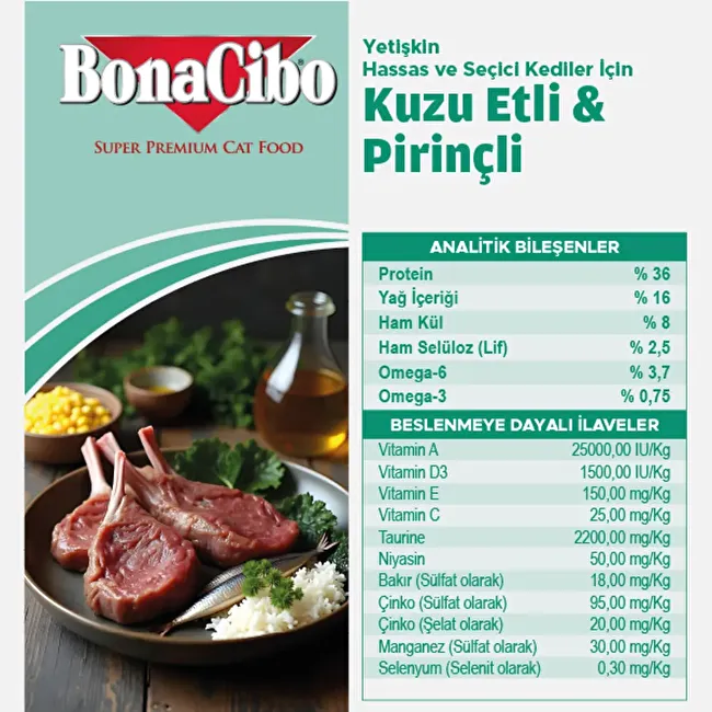 BonaCibo Adult Cat Lamb & Rice 2 Kg. 2 li Kuzu Etli ve Pirinçli Yetişkin Kedi Maması