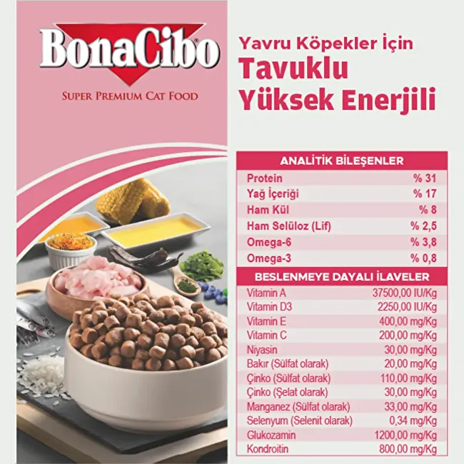 BonaCibo Puppy HE 3 Kg. 2 li Yüksek Enerjili Tavuklu Yavru Köpek Maması