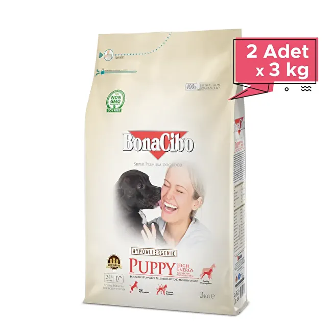 BonaCibo Puppy HE 3 Kg. 2 li Yüksek Enerjili Tavuklu Yavru Köpek Maması