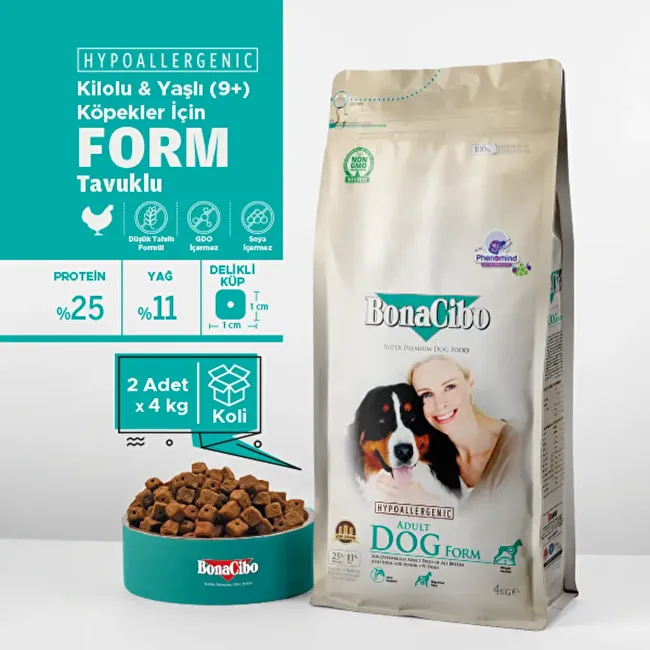 BonaCibo Adult Dog Form 4 Kg. 2 li Form Tavuklu Yetişkin Köpek Maması