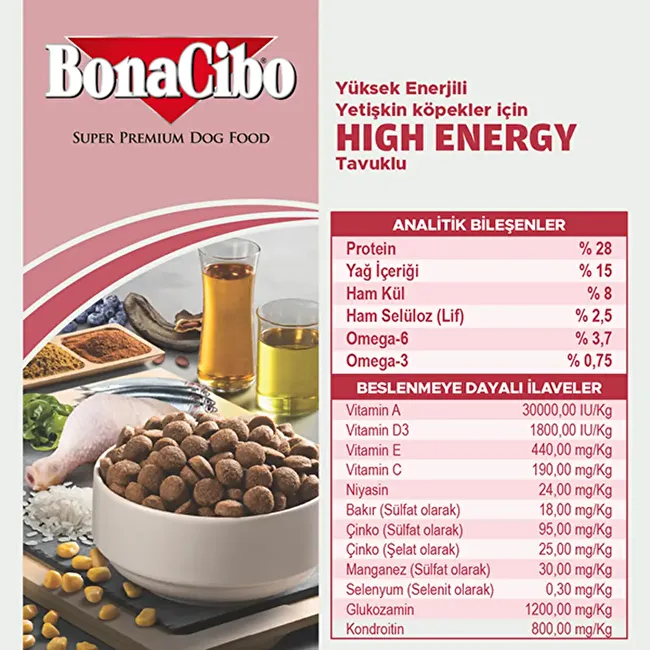 BonaCibo Adult Dog HE 4 Kg. 2 li Yüksek Enerjili Tavuklu Yetişkin Köpek Maması
