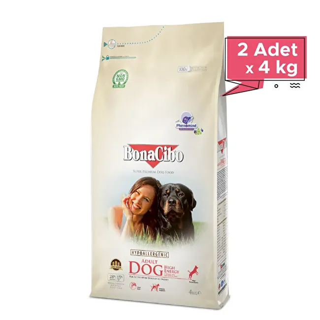 BonaCibo Adult Dog HE 4 Kg. 2 li Yüksek Enerjili Tavuklu Yetişkin Köpek Maması