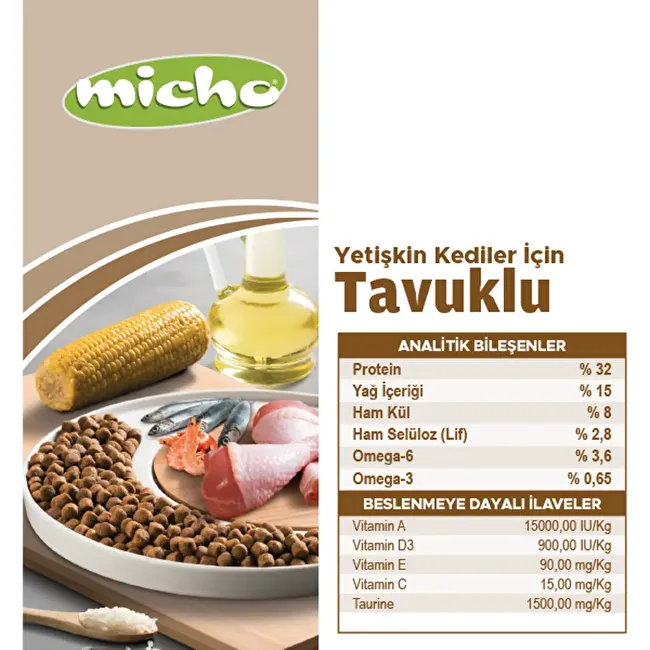 Micho Adult Cat 1.5 Kg. 10 lu Tavuklu (Hamsi ve Pirinç eşliğinde) Yetişkin Kedi Maması