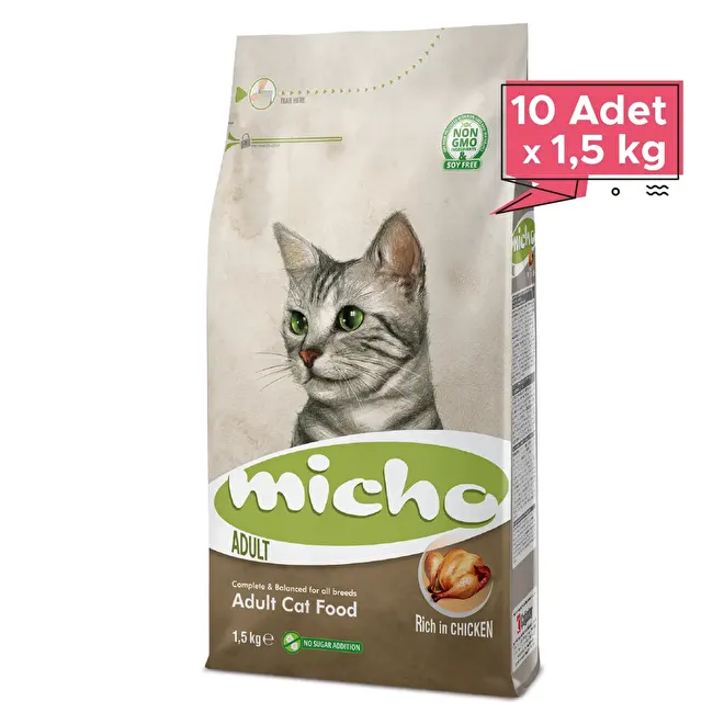 Micho Adult Cat 1.5 Kg. 10 lu Tavuklu (Hamsi ve Pirinç eşliğinde) Yetişkin Kedi Maması