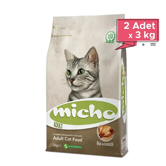 Micho Adult Cat 3 Kg. 2 li Tavuklu (Hamsi ve Pirinç eşliğinde) Yetişkin Kedi Maması