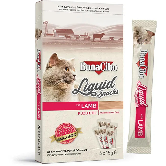 BonaCibo Kuzu Etli Sıvı Atıştırmalık (6x15 Gr) x 3 Paket