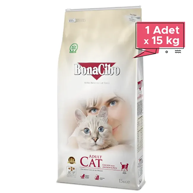 BonaCibo Adult Cat 15 Kg Tavuklu (Hamsi ve Pirinç eşliğinde) Yetişkin Kedi Maması