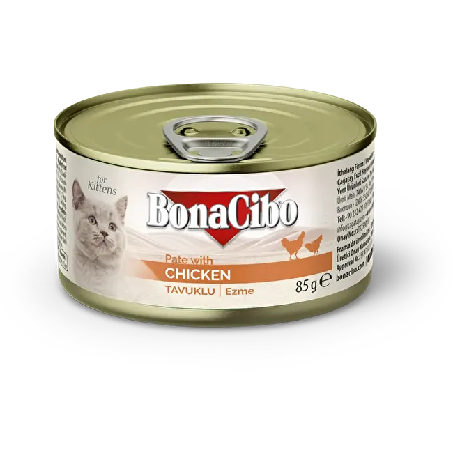 BonaCibo Ezme Tavuklu Yaş Yavru Kedi Maması  85 gr. 12 li Yavru Kediler için Tam Yaş Mama – Ezme Tavuklu