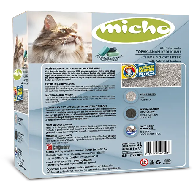 Micho Aktif Karbonlu Doğal Kedi Kumu 3x5.1 Kg